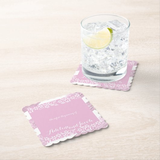 Roze en witte bloemen bruiloft onderzetter (Insitu)