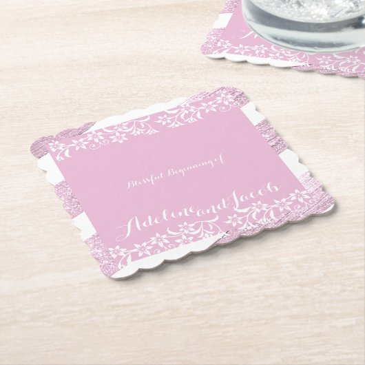 Roze en witte bloemen bruiloft onderzetter (Gebogen)