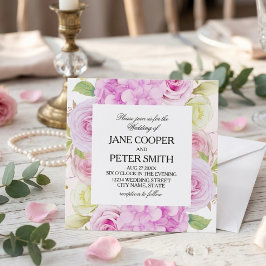 Roze en witte bloemen Budget Trouwuitnodiging Kaart