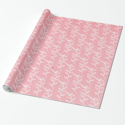 Roze en witte bloemen cadeaupapier (Uitgerold)