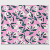 Roze en Witte Bloemen Cadeaupapier (Vlak)