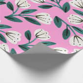 Roze en Witte Bloemen Cadeaupapier (Hoek)