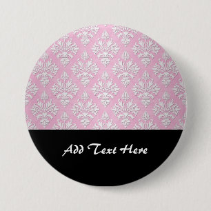 Roze en Witte Bloemen Damaskpatroon Ronde Button 7,6 Cm