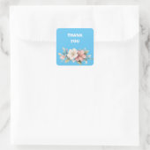 roze en witte bloemen dank u bruiloft vierkante sticker (Tas)