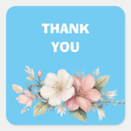 roze en witte bloemen dank u bruiloft vierkante sticker