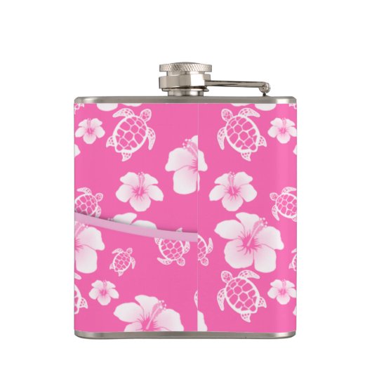 Roze en witte bloemen draaien medische kruiden heupfles (Achterkant)