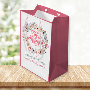 Roze en Witte Bloemen Eid Mubarak Gift Bag Medium Cadeauzakje