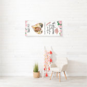 Roze en witte bloemen Elegant Afstuderen Welkom Spandoek (Insitu)