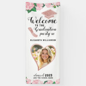 Roze en witte bloemen Elegant Afstuderen Welkom Spandoek (Verticaal)