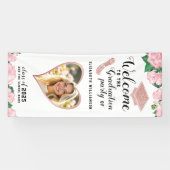 Roze en witte bloemen Elegant Afstuderen Welkom Spandoek (Horizontaal)