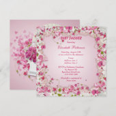 Roze en witte bloemen en zwembaden voor baby-meisj kaart (Voorkant / Achterkant)