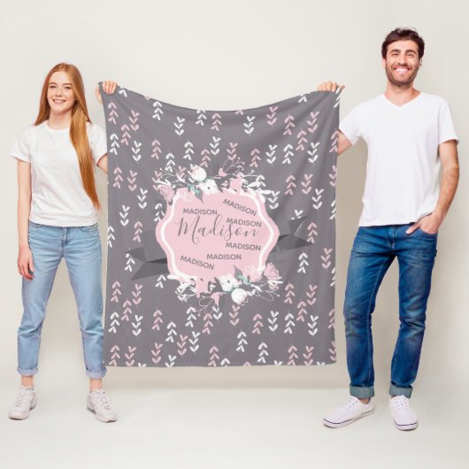 Roze en witte bloemen fleece deken (In situ)