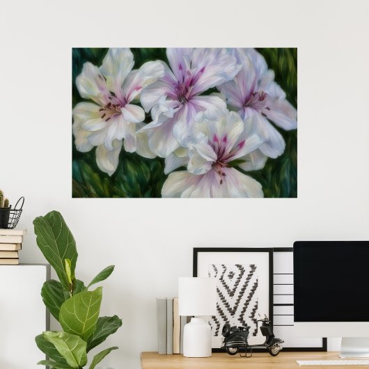 Roze en witte bloemen Floral Art Poster (Thuiskantoor)