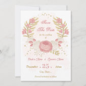 roze en witte bloemen goud botanisch save the date (Voorkant)