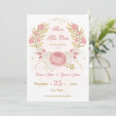 roze en witte bloemen goud botanisch save the date (Staand voorkant)