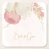 Roze en witte bloemen goud kartonnen onderzetters (Voorkant)