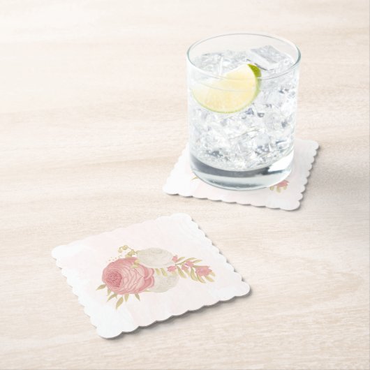 Roze en witte bloemen goud kartonnen onderzetters (Insitu)