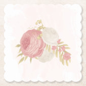 Roze en witte bloemen goud kartonnen onderzetters (Voorkant)
