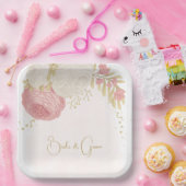 Roze en witte bloemen goud papieren bordje (Feest)