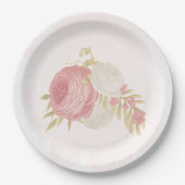 Roze en witte bloemen goud papieren bordje (Voorkant)