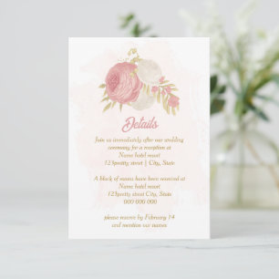roze en witte bloemen gouden botanische bruiloft informatiekaartje