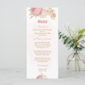 roze en witte bloemen gouden botanische bruiloft menu (Staand voorkant)