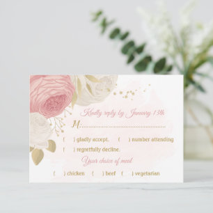 roze en witte bloemen gouden botanische maaltijd k RSVP kaartje