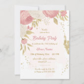 roze en witte bloemen gouden botanische verjaardag kaart (Voorkant)