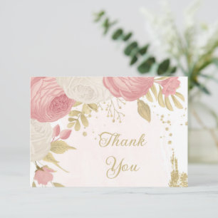 Roze en witte bloemen gouden bruiloft bedankkaart