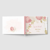 Roze en witte bloemen gouden bruiloft gastenboek (Volledig)