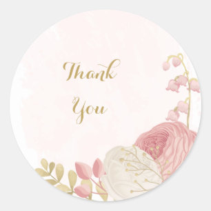 Roze en witte bloemen gouden bruiloft ronde sticker
