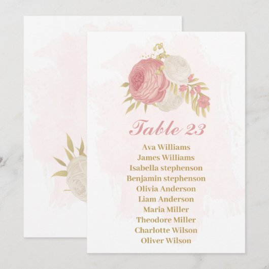 roze en witte bloemen gouden zitkaart kaart (Voorkant / Achterkant)