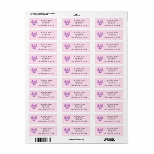 Roze en Witte Bloemen Hart Adresetiketten Etiket (Full Sheet)