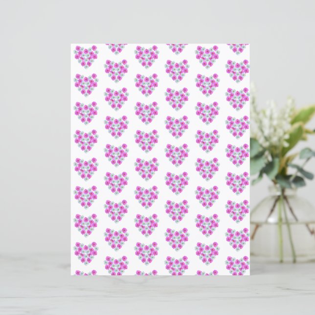Roze en Witte Bloemen Harten Scrapbook Papier (Staand voorkant)