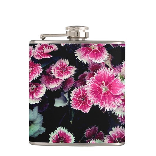 Roze en witte bloemen heupfles (Voorkant)