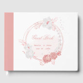 roze en witte bloemen met een bruiloft gastenboek (Voorkant)