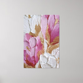 Roze en Witte Bloemen met Gouden Textuur Abstract Canvas Afdruk