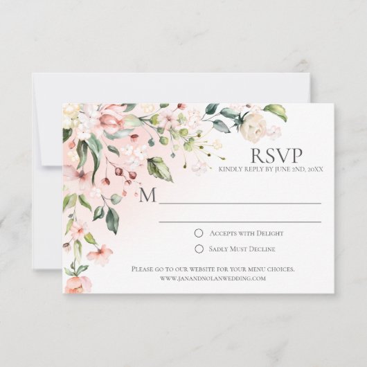 Roze en witte bloemen met groen RSVP-kaarten RSVP Kaartje (Voorkant)