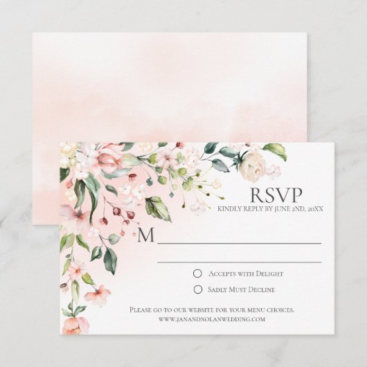 Roze en witte bloemen met groen RSVP-kaarten RSVP Kaartje (Voorkant / Achterkant)