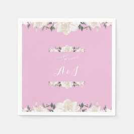 Roze en witte bloemen MONOGRAM bruiloft servetten