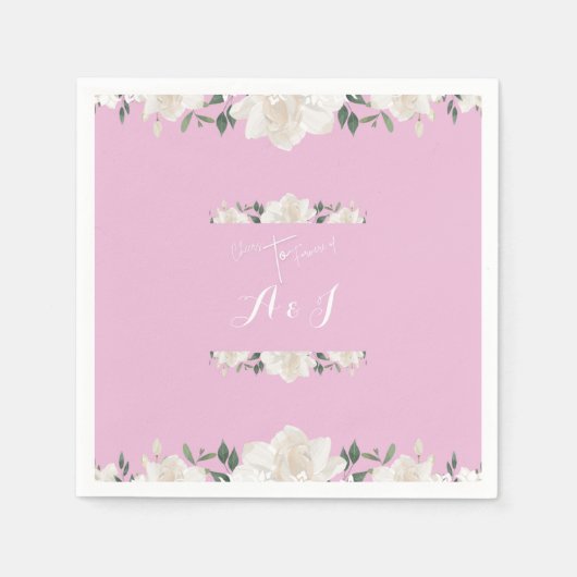 Roze en witte bloemen MONOGRAM bruiloft servetten (Voorkant)