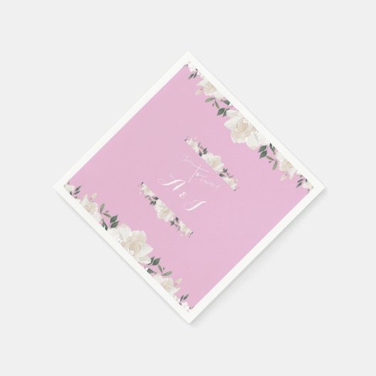 Roze en witte bloemen MONOGRAM bruiloft servetten (Hoek)