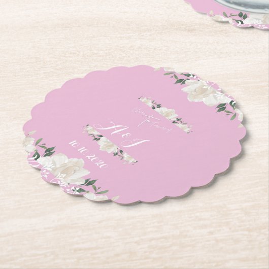 Roze en witte bloemen monogram Papier Onderzetter (Gekanteld)