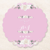 Roze en witte bloemen monogram Papier Onderzetter (Voorkant)