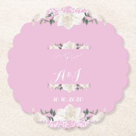 Roze en witte bloemen monogram Papier Onderzetter