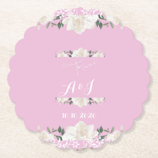 Roze en witte bloemen monogram Papier Onderzetter