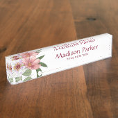 Roze en witte bloemen naambordje (Zijkant)