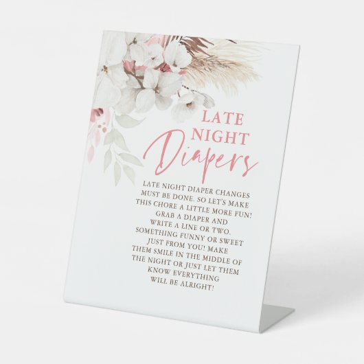 Roze en Witte Bloemen Nachtluiers Reclamebord Met Voetstuk (Voorkant)