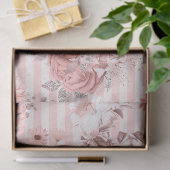 Roze en Witte Bloemen op gestreept ontkoppeling Tissuepapier (Geschenk)