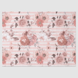 Roze en Witte Bloemen op gestreept ontkoppeling Tissuepapier